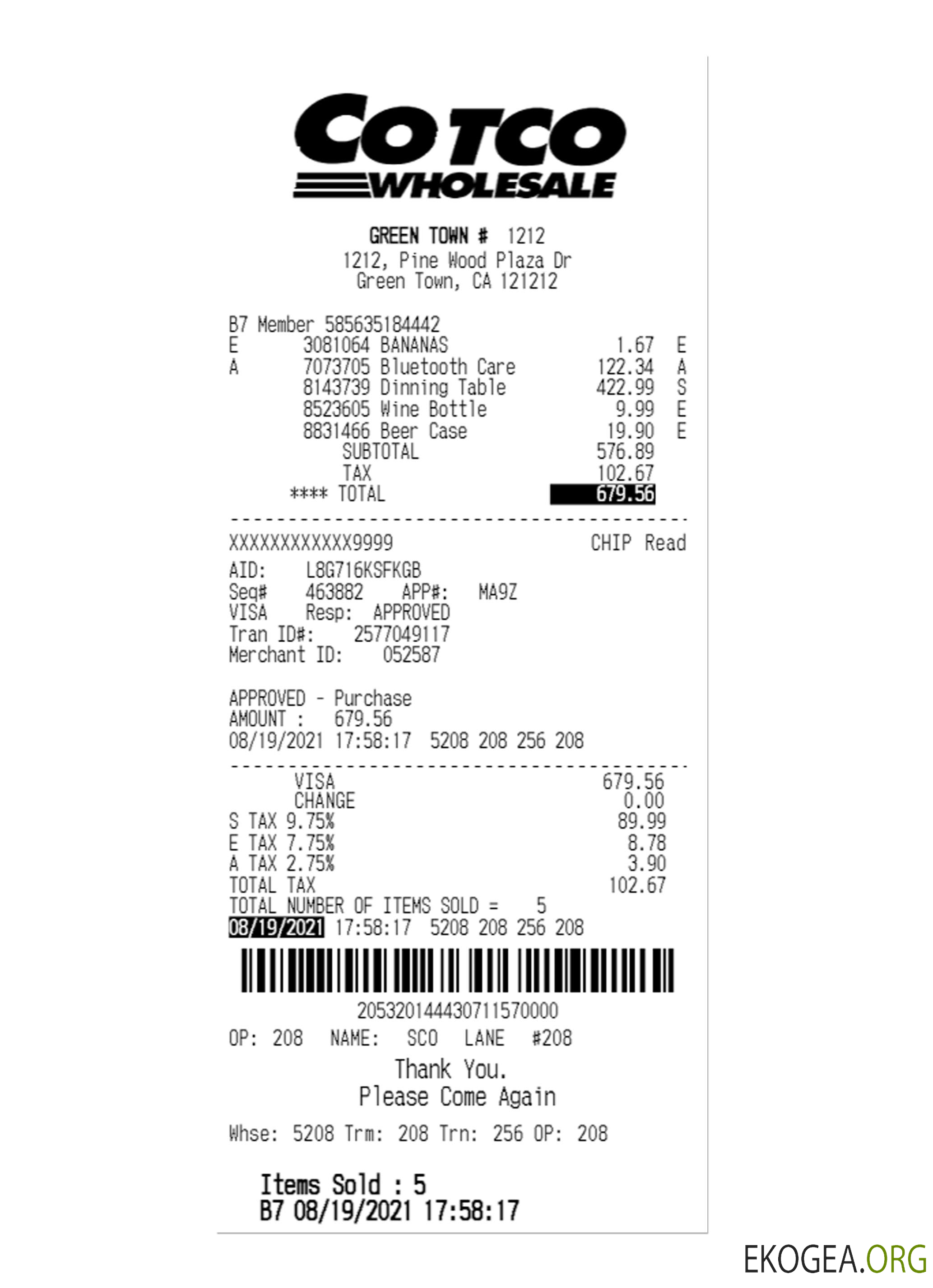 Reçu de paiement COTCO WHOLESALE